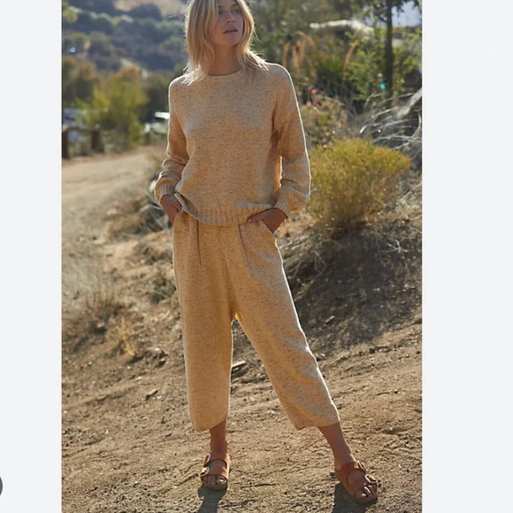 Free People Gio Knit Lounge Sweater Set Heather Yellow Size Medium - Picture 1 of 11
